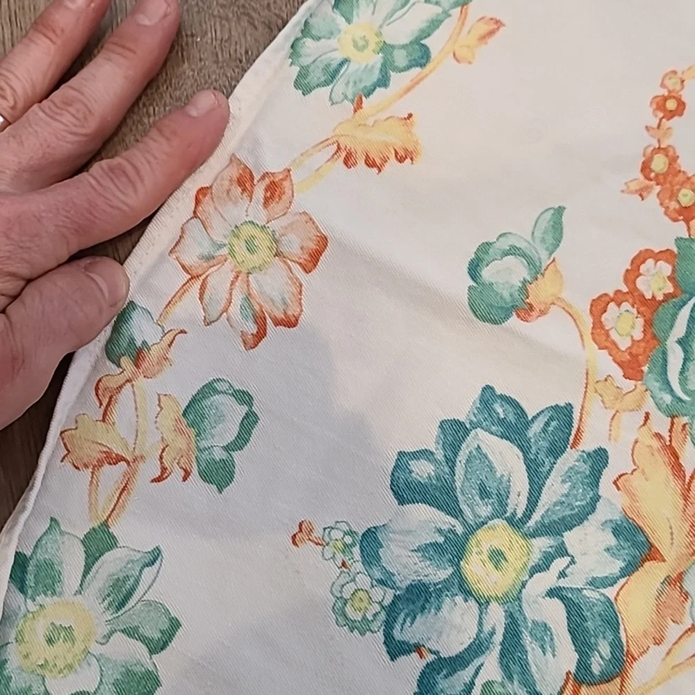 Vintage Floral Table Runner with Teal Blue and Orange Accents